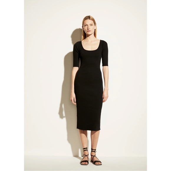 Vince Dresses & Skirts - Vince Ribbed Elbow Sleeve Scoop Neck Dress
